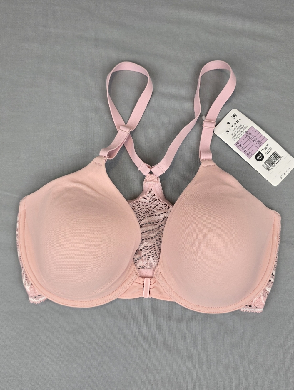 Natori Lush Front Close Contour Racerback Bra, Blush Pink 32D Style 728309